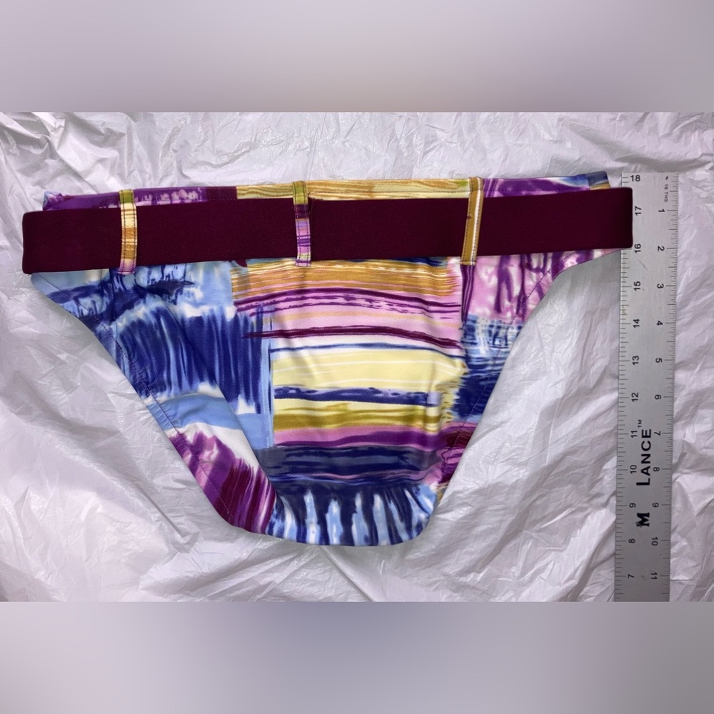 NEW MOSSIMO Womens Boho Multicolored with Burgundy Belt  Bikini bottom NWOT M